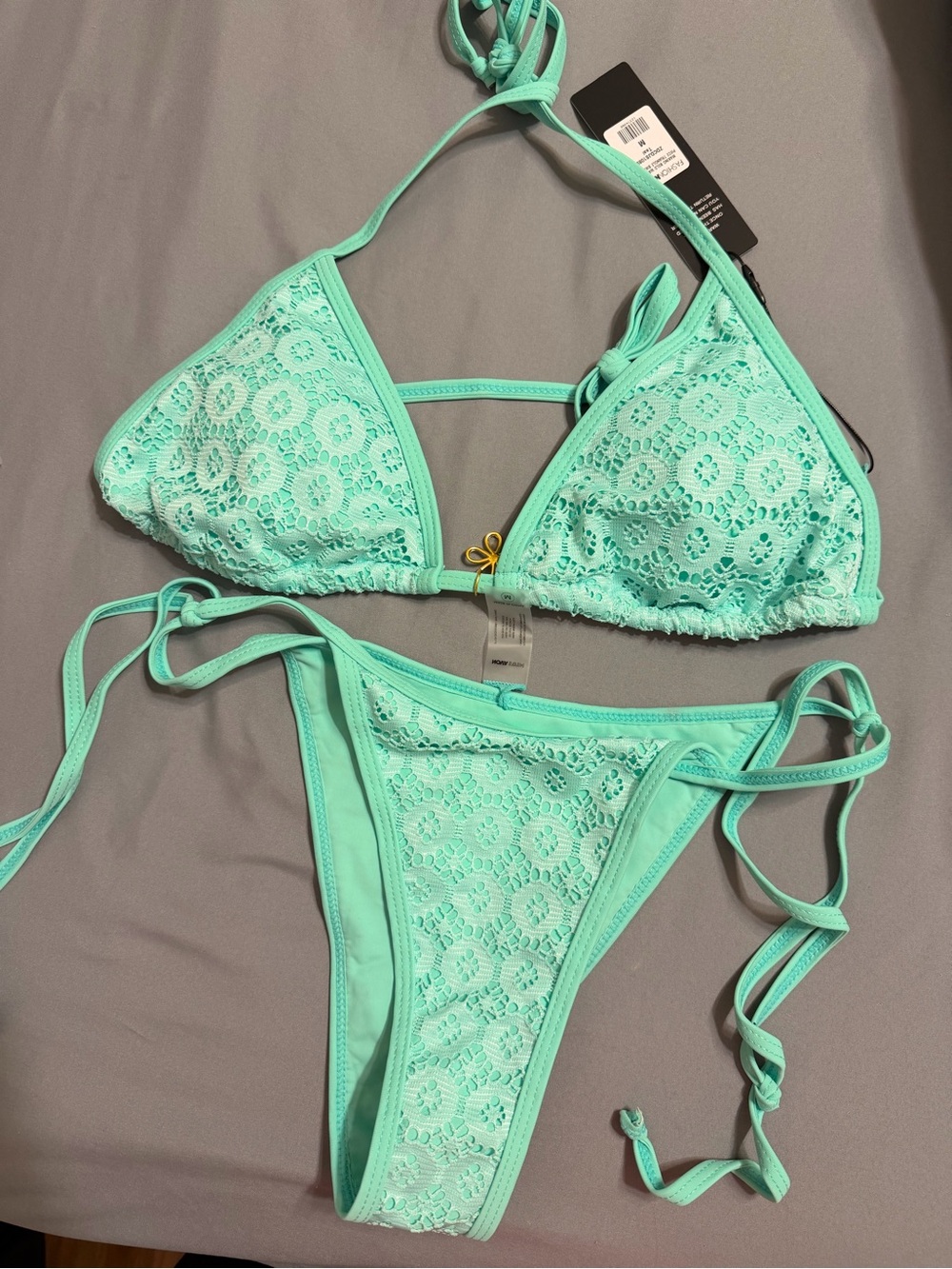 Fashion Nova Mint Crochet Triangle Bikini Set - Picture 4 of 4